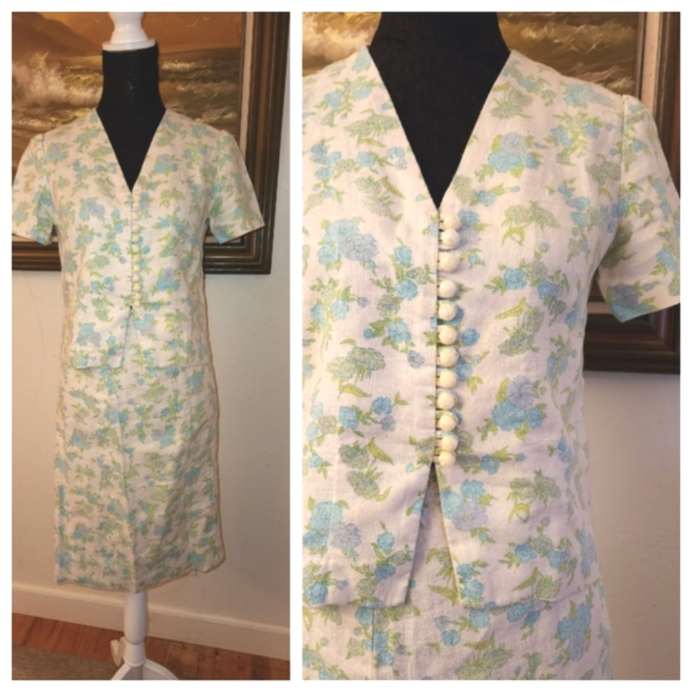 Vintage 1950s Linen Skirt & Button Blouse